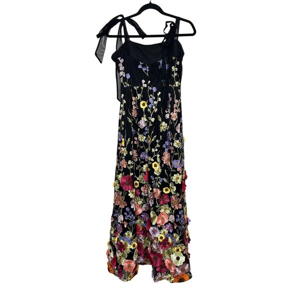 Lulus NWOT Thriving Poise Black 3D Floral Embroidered Tie-Strap Maxi Dress L - Picture 4 of 8